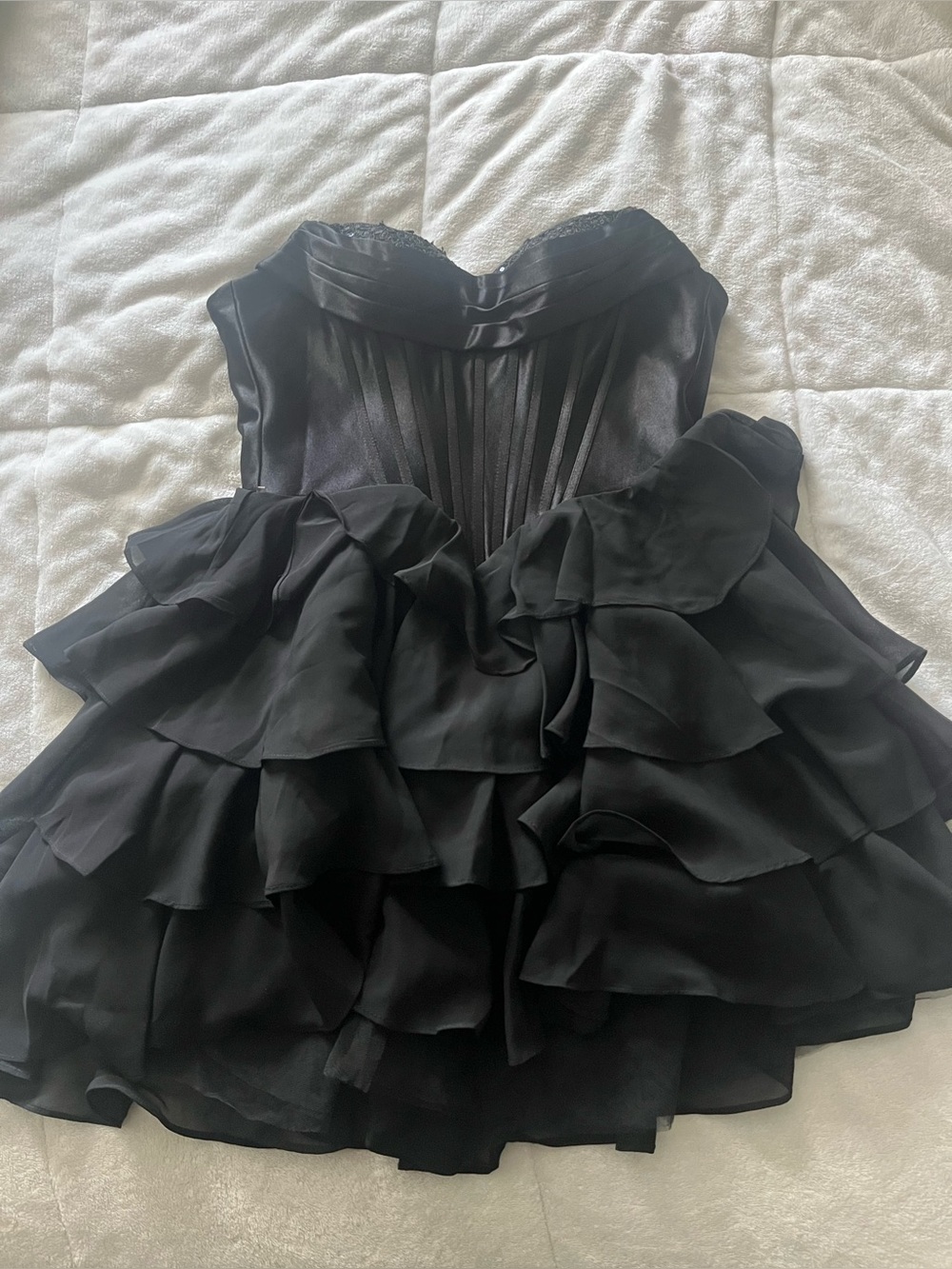 Black Strapless Ruffle Mini Dress - Picture 2 of 3
